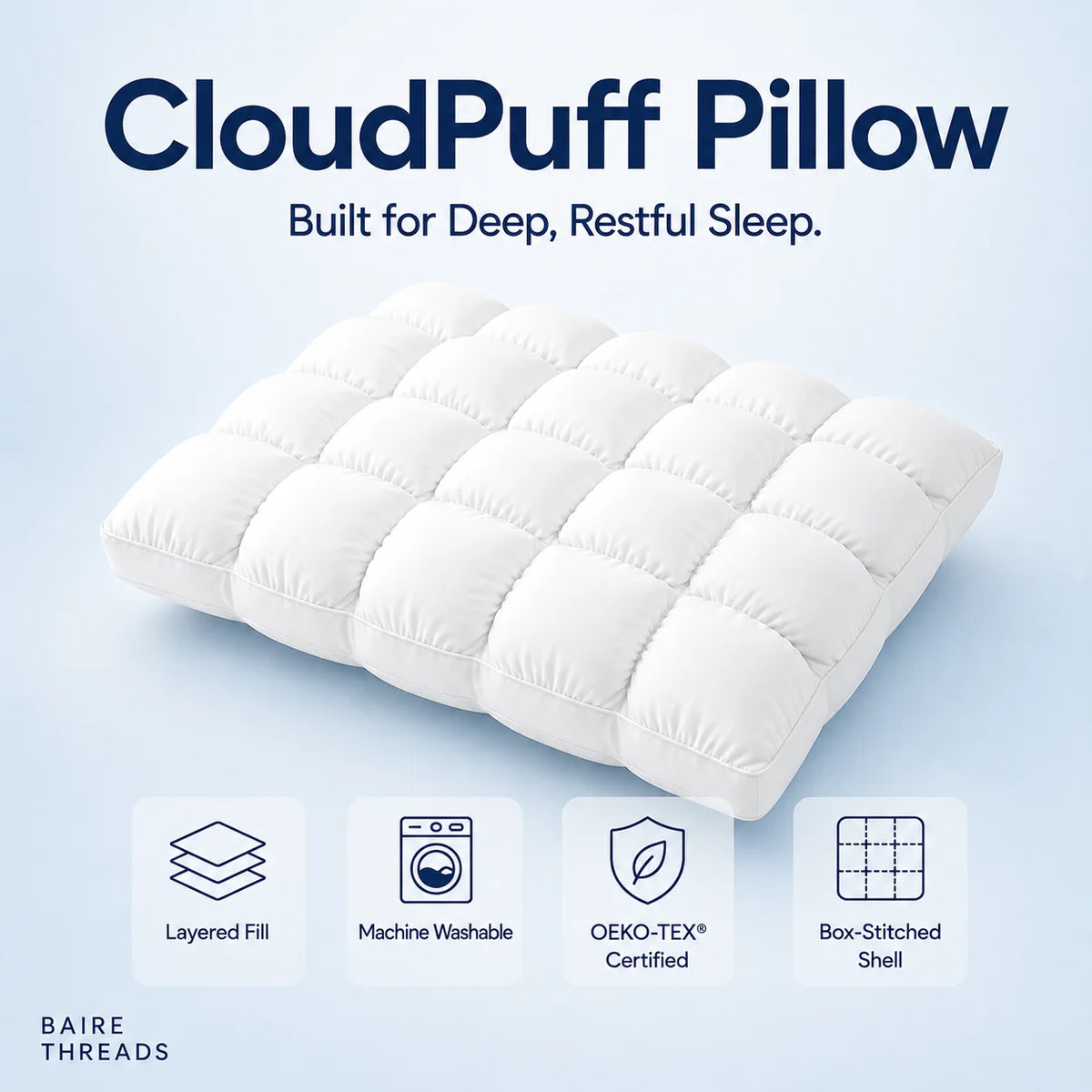 CloudPuff Pillow - Double-Soft Quilted Insert