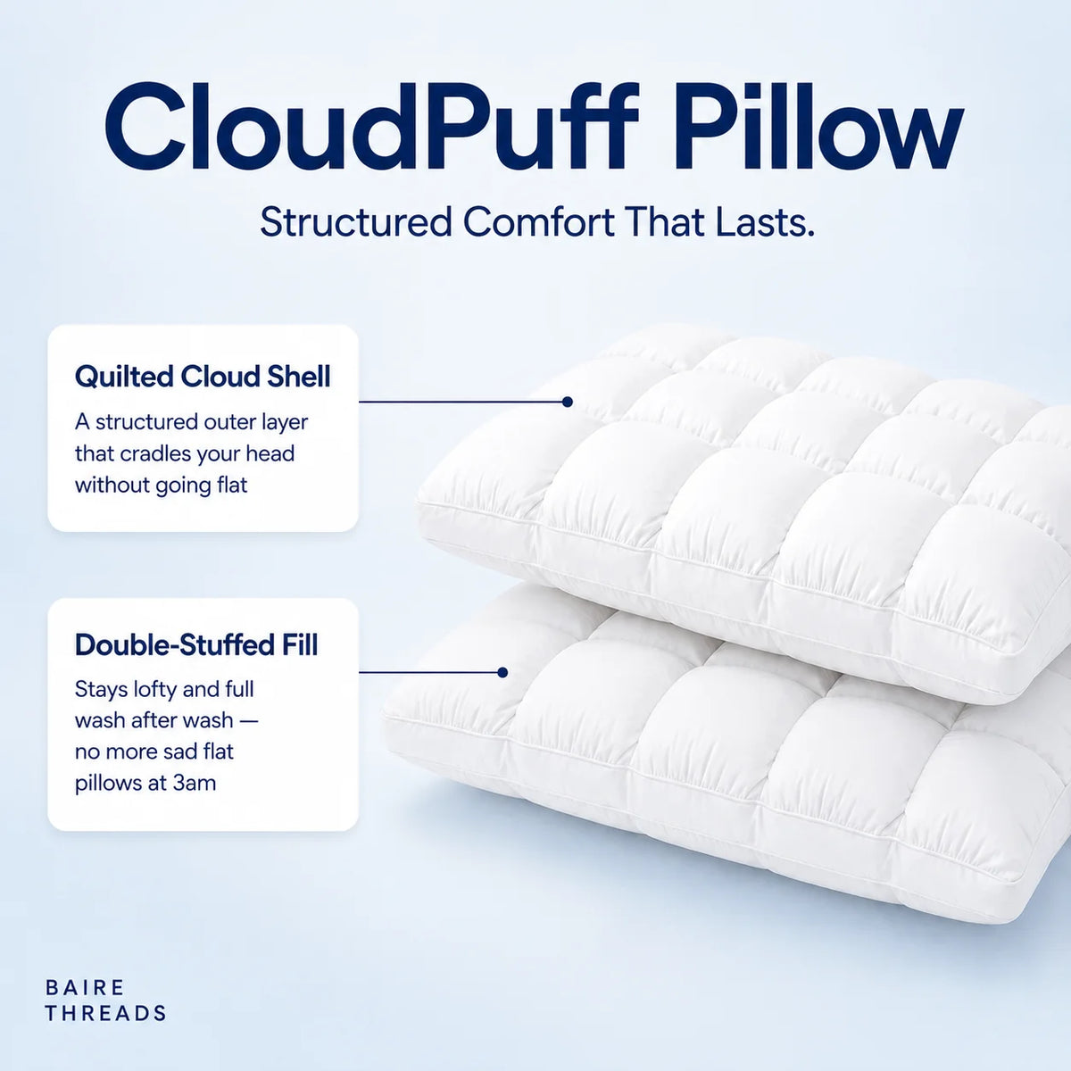 CloudPuff Pillow - Double-Soft Quilted Insert