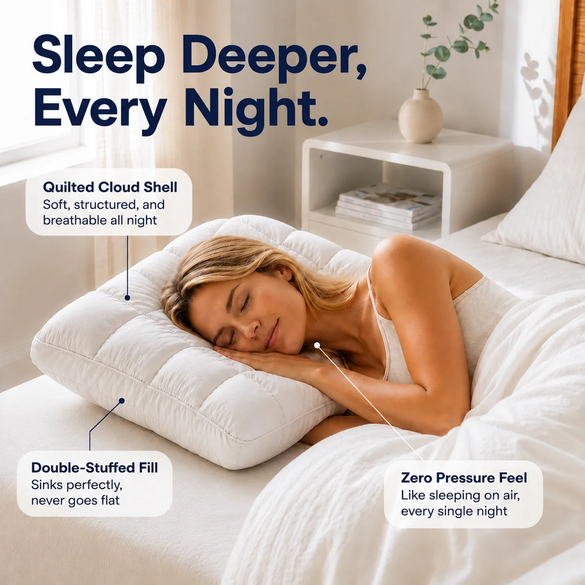 CloudPuff Pillow - Double-Soft Quilted Insert
